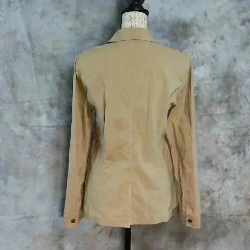 Women's Orvis Tan Blazer Size Medium snap front inside zip pockets - Picture 8 of 12